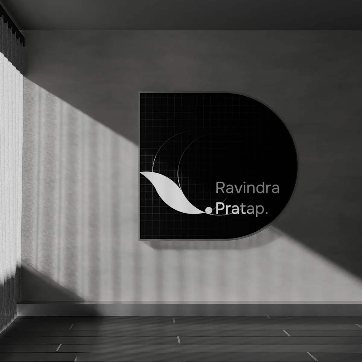 The Ravindra Pratap mark, framed on a sunlit wall