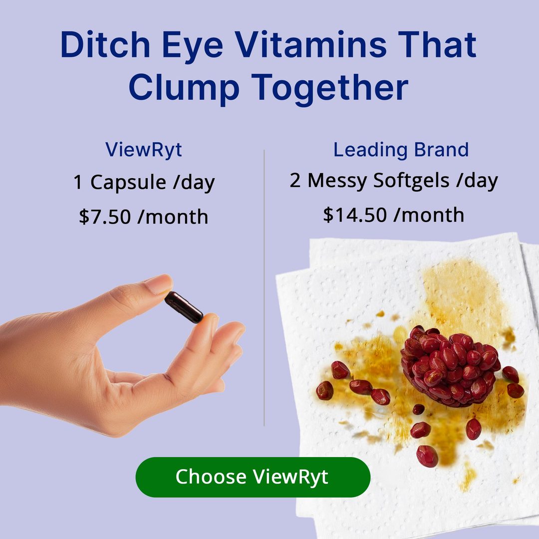 ViewRyt Meta ad: one capsule a day at $7.50 a month versus two messy softgels at $14.50