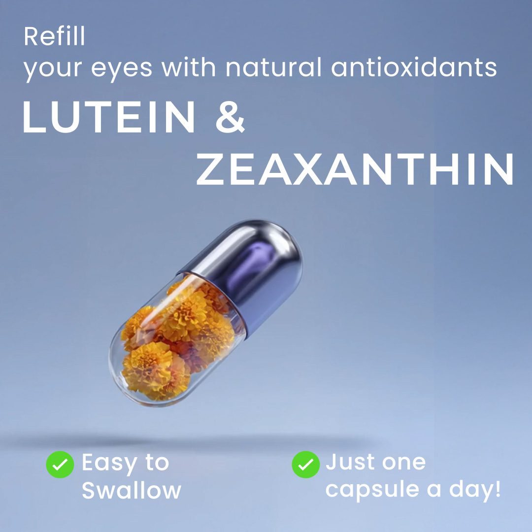 ViewRyt Meta ad: a capsule filled with marigold flowers, headlined Lutein and Zeaxanthin