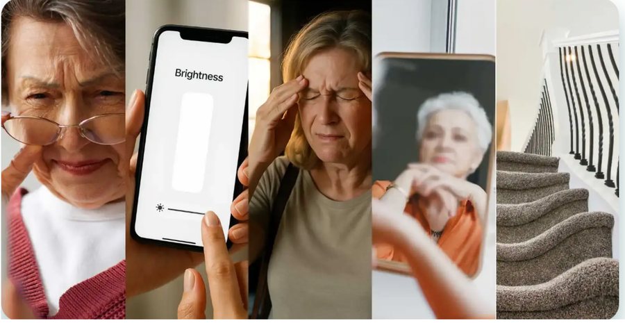 NLP7 symptom strip: five unrelated stock photos of older women placed side by side